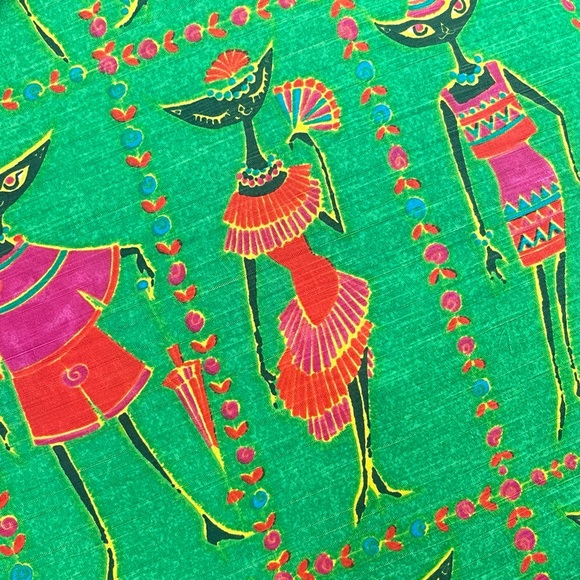 Vintage l 60s M Novelty Tribal Fashionista Kitty Black Cat Cuff Sleeve Blouse - Picture 9 of 16